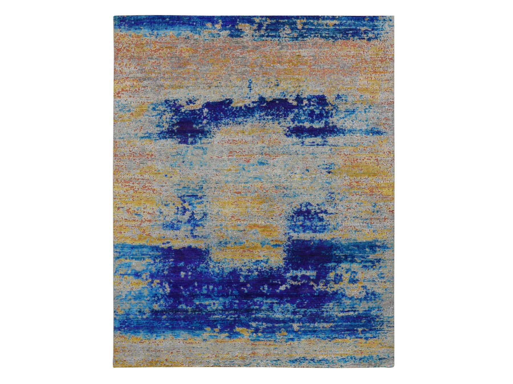 Modern / Contemporary hand-knotted wool/silk rug in Yellow, 7'10" x 10' — SKU O080848
