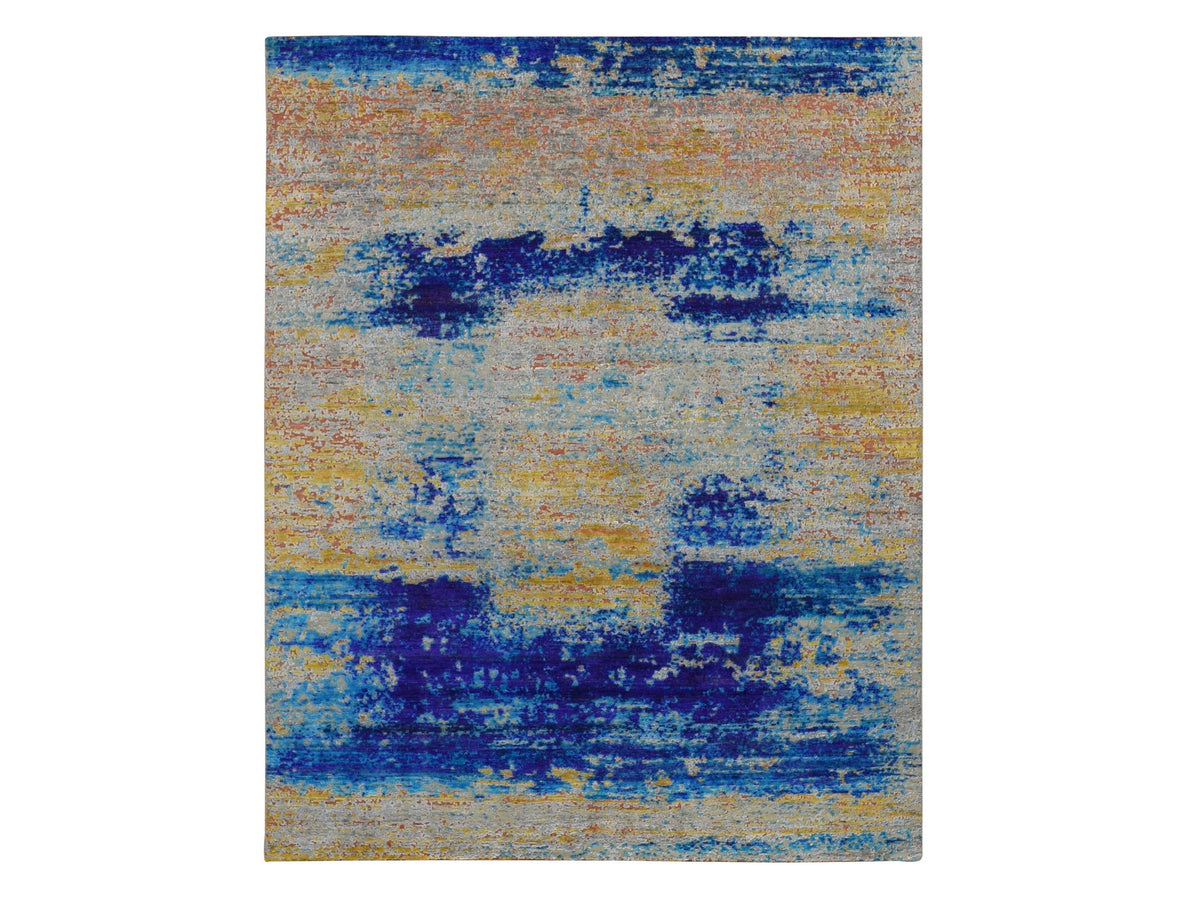 Modern / Contemporary hand-knotted wool/silk rug in Yellow, 7'10" x 10' — SKU O080848