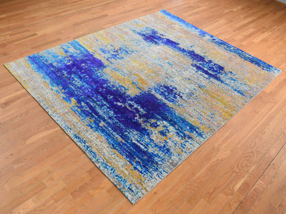 Yellow 7'10" x 10'0" Modern / Contemporary Hand knotted Wool/Silk Rug - Sku: O080848