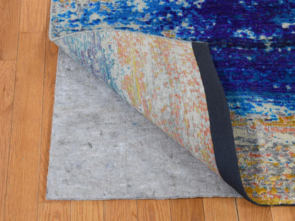 Modern / Contemporary hand-knotted wool/silk rug in Yellow, 7'10" x 10' — SKU O080848 (view 4)
