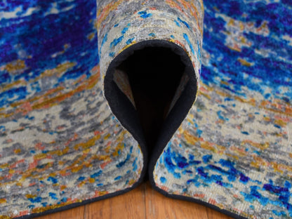 Modern / Contemporary hand-knotted wool/silk rug in Yellow, 7'10" x 10' — SKU O080848 (view 6)