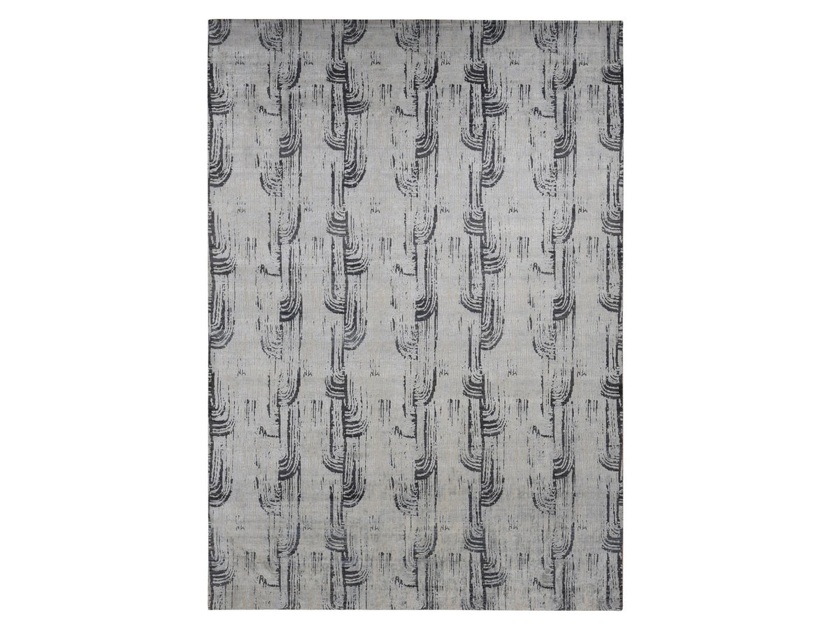 Modern / Contemporary hand-knotted wool/silk rug in Gray, 10' x 14'5" — SKU O080852