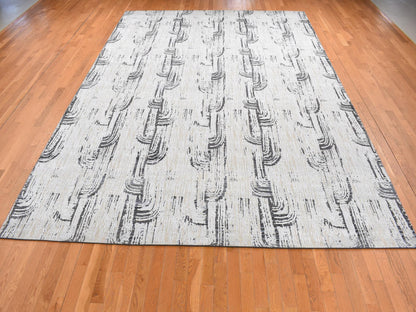 Modern / Contemporary hand-knotted wool/silk rug in Gray, 10' x 14'5" — SKU O080852 (view 2)