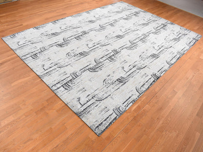 Modern / Contemporary hand-knotted wool/silk rug in Gray, 10' x 14'5" — SKU O080852 (view 3)