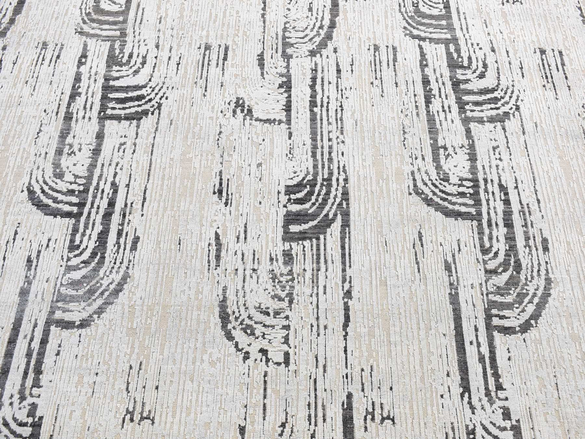 Modern / Contemporary hand-knotted wool/silk rug in Gray, 10' x 14'5" — SKU O080852 (view 8)