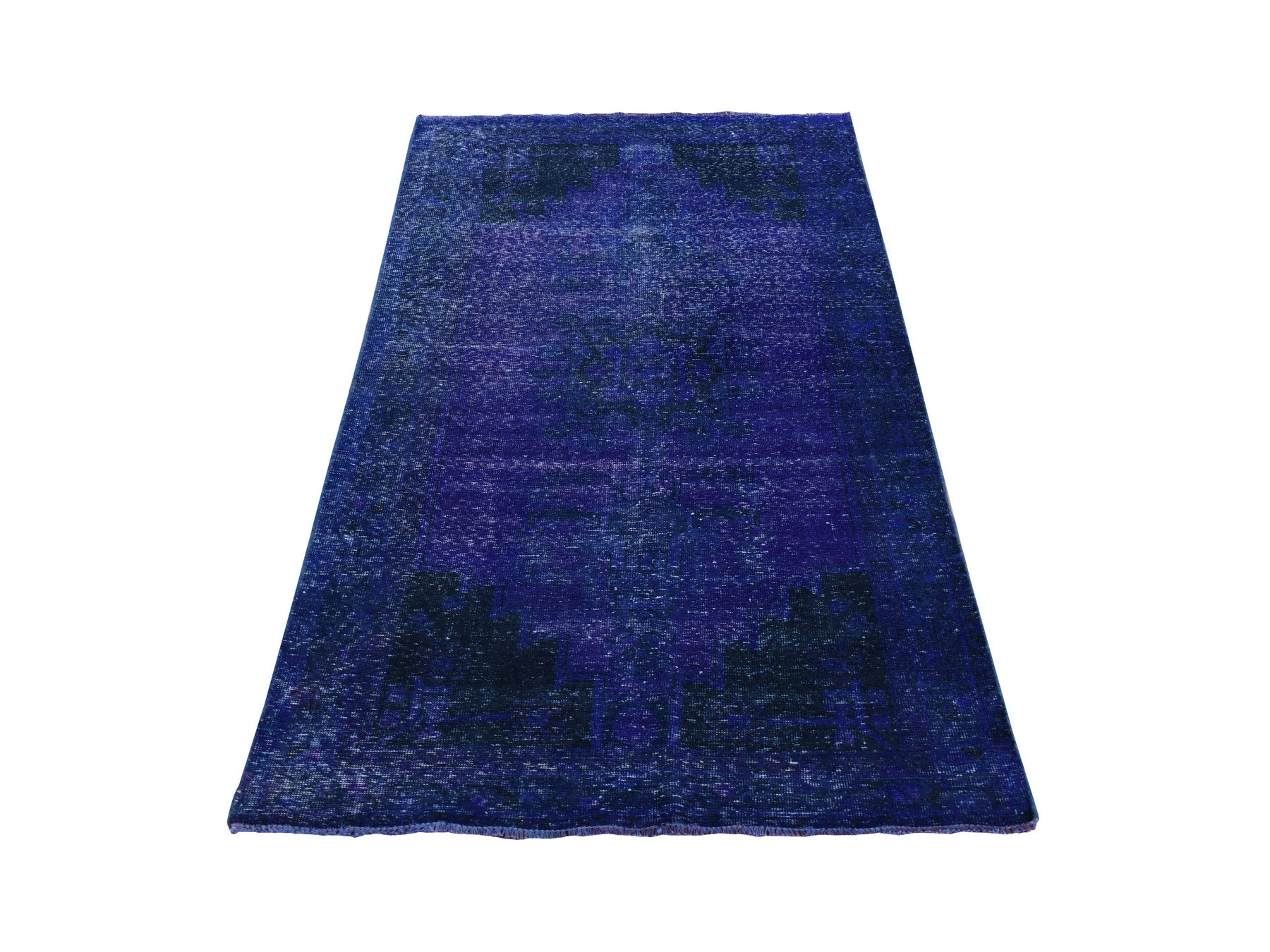 Tabriz Vintage hand-knotted wool runner in Overdyed & Blue, 4'3" x 7'10" — SKU O080862