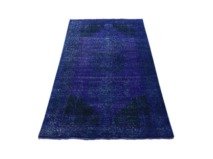 Tabriz Vintage hand-knotted wool runner in Overdyed & Blue, 4'3" x 7'10" — SKU O080862