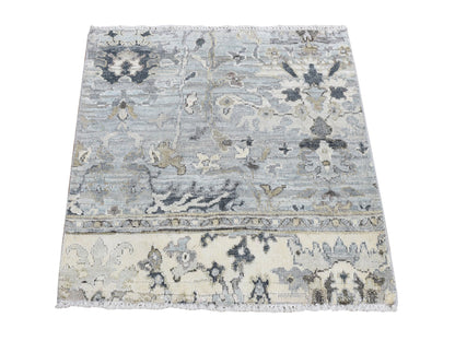 Grey 2'0" x 2'1" Oushak And Peshawar Hand knotted Wool/Silk Rug - Sku: O080907