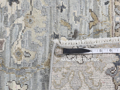 Grey 2'0" x 2'1" Oushak And Peshawar Hand knotted Wool/Silk Rug - Sku: O080907