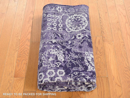 Tabriz Transitional hand-knotted wool/silk rug in Purple, 4'10" x 6'8" — SKU O080908 (view 6)