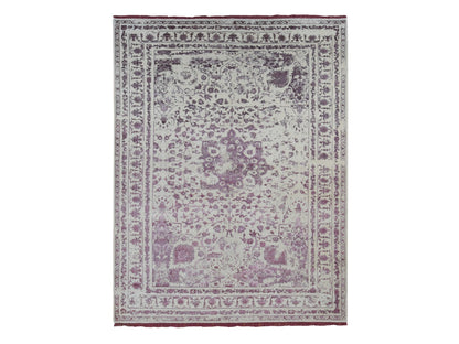 Transitional hand-knotted wool/silk rug in Ivory, 9'2" x 12'1" — SKU O080910