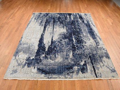 Transitional hand-knotted wool/silk rug in Gray, 8' x 9'9" — SKU O080912 (view 2)