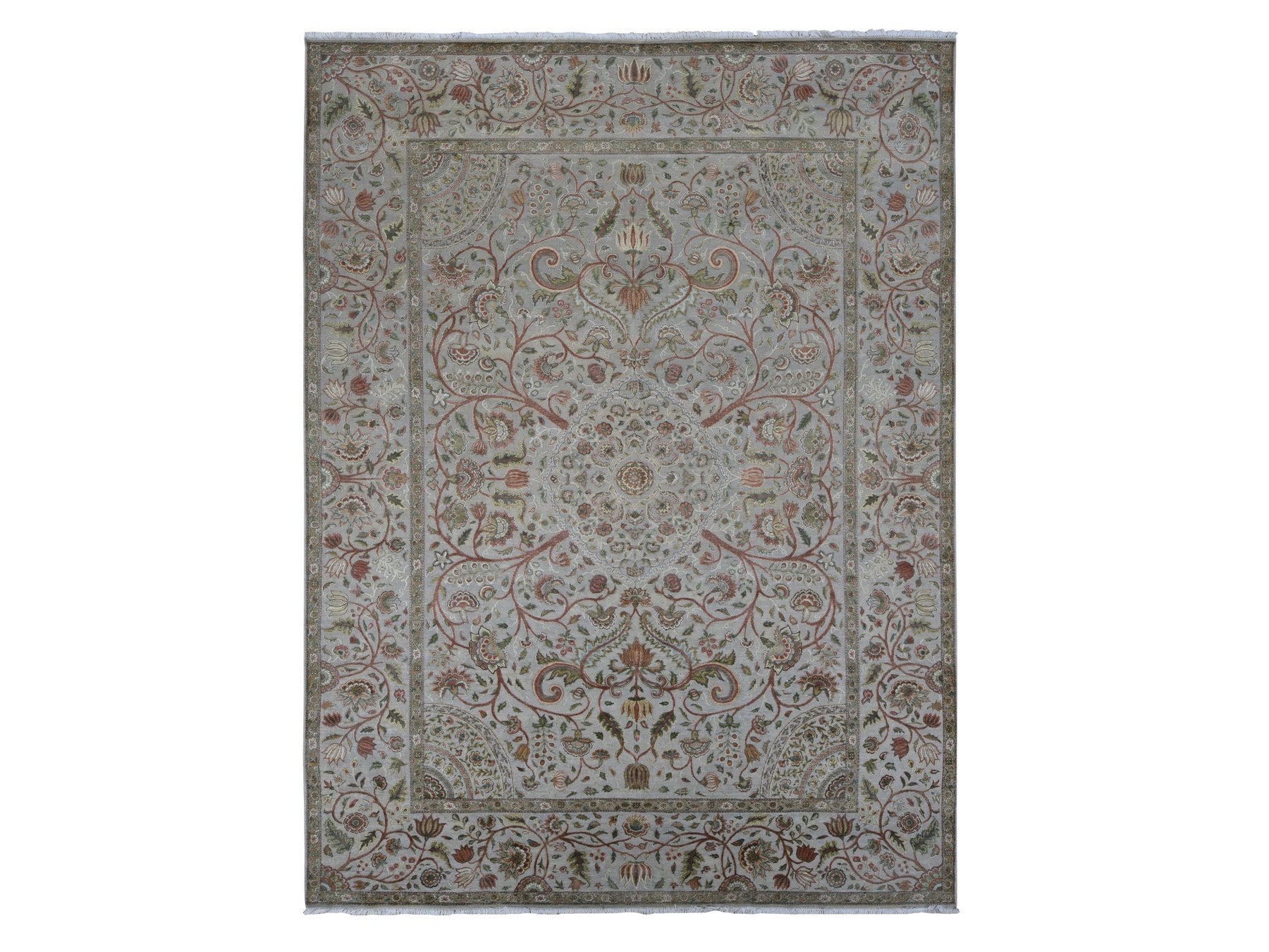 Transitional hand-knotted wool/silk rug in Gray & Mojave Desert, 10'1" x 13'9" — SKU O080915