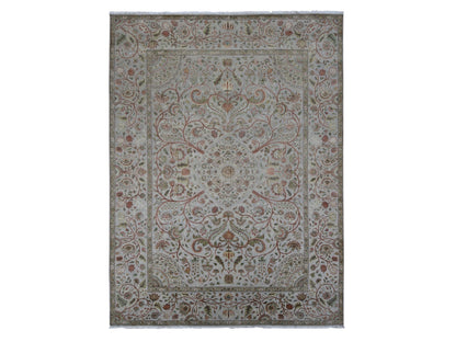 Transitional hand-knotted wool/silk rug in Gray & Mojave Desert, 10'1" x 13'9" — SKU O080915