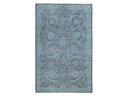 Peshawar White Wash Vintage & Silver Wash hand-knotted wool rug in Blue, 5'9" x 9' — SKU O080917