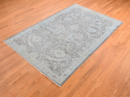 Peshawar White Wash Vintage & Silver Wash hand-knotted wool rug in Blue, 5'9" x 9' — SKU O080917 (view 3)
