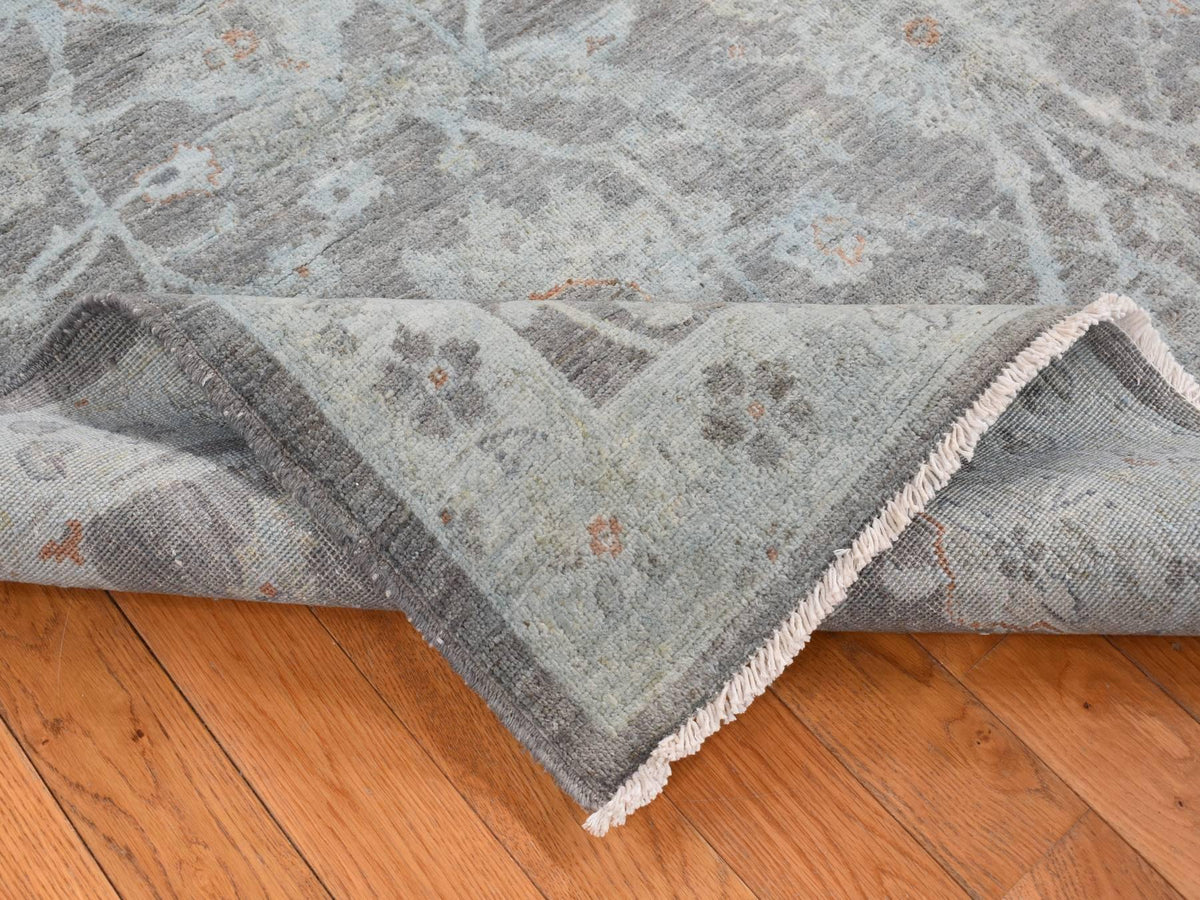 Peshawar White Wash Vintage & Silver Wash hand-knotted wool rug in Blue, 5'9" x 9' — SKU O080917 (view 5)