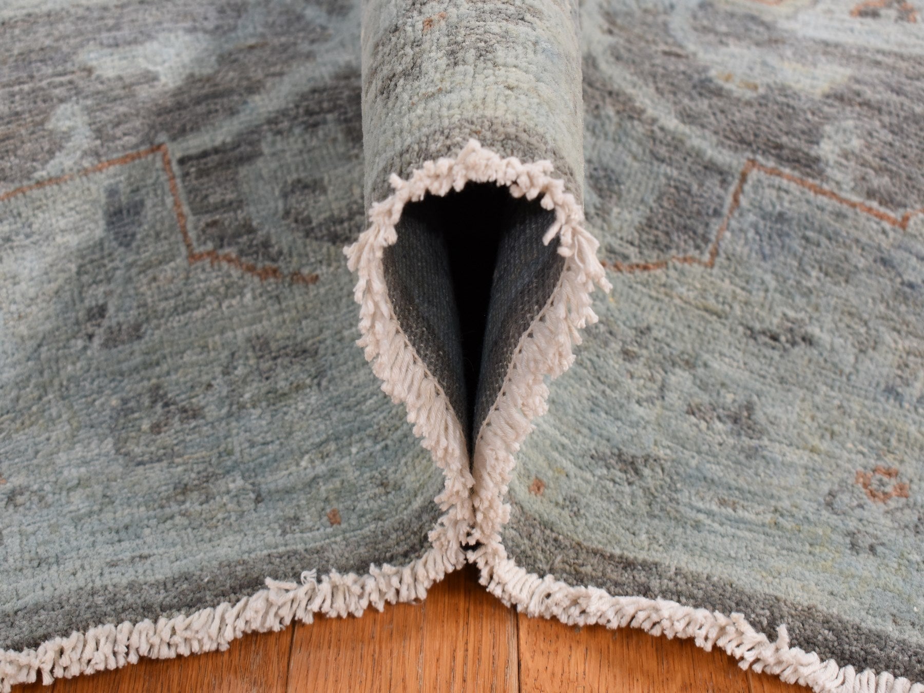 Peshawar White Wash Vintage & Silver Wash hand-knotted wool rug in Blue, 5'9" x 9' — SKU O080917 (view 6)
