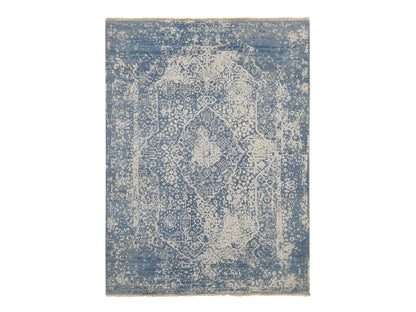 Blue 5'1" x 7'0" Transitional Hand knotted Wool/Silk Rug - Sku: O080927