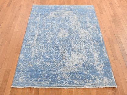 Transitional hand-knotted wool/silk rug in Blue, 5'1" x 7' — SKU O080927 (view 2)