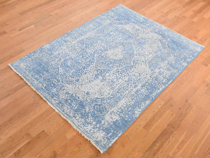 Blue 5'1" x 7'0" Transitional Hand knotted Wool/Silk Rug - Sku: O080927