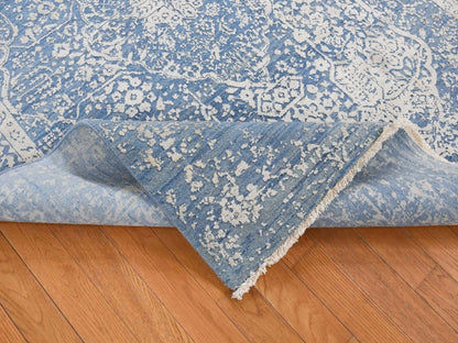 Blue 5'1" x 7'0" Transitional Hand knotted Wool/Silk Rug - Sku: O080927