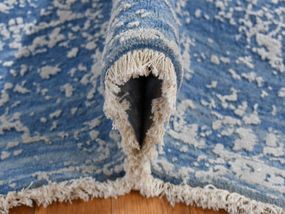 Blue 5'1" x 7'0" Transitional Hand knotted Wool/Silk Rug - Sku: O080927