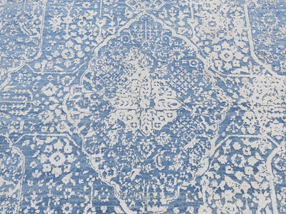 Blue 5'1" x 7'0" Transitional Hand knotted Wool/Silk Rug - Sku: O080927