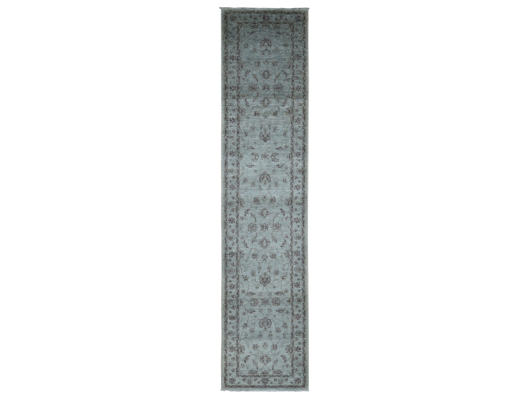 Mahal Vintage hand-knotted wool runner in Overdyed & Silver, 2'8" x 13' — SKU O080932