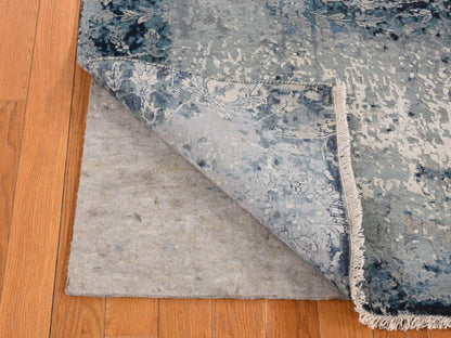Blue 6'1" x 9'1" Transitional Hand knotted Wool/Silk Rug - Sku: O080938
