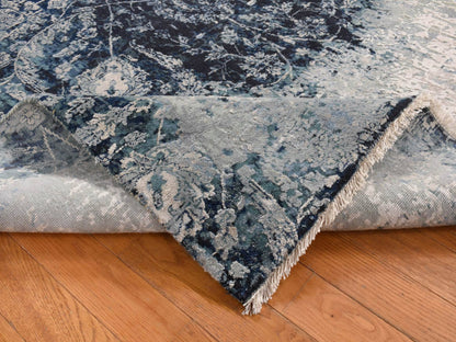 Blue 6'1" x 9'1" Transitional Hand knotted Wool/Silk Rug - Sku: O080938