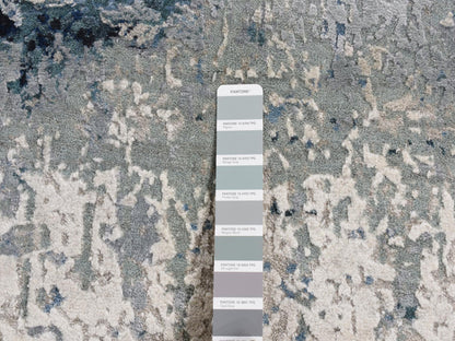 Blue 6'1" x 9'1" Transitional Hand knotted Wool/Silk Rug - Sku: O080938