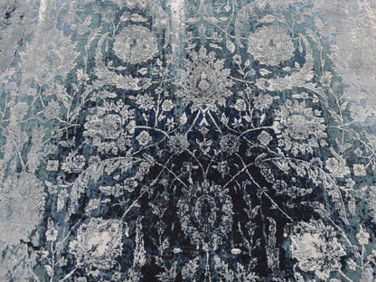 Blue 6'1" x 9'1" Transitional Hand knotted Wool/Silk Rug - Sku: O080938