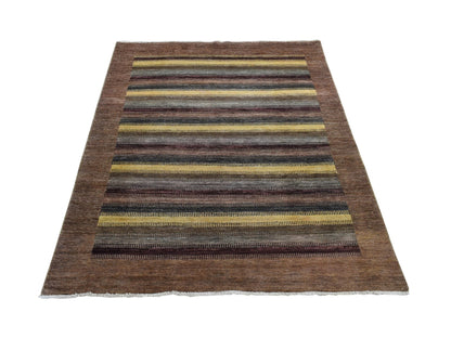Brown 5'4" x 7'8" Modern / Contemporary Hand knotted Wool/Silk Rug - Sku: O080940