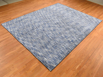 Blue 9'2" x 12'0" Modern and Contemporary Handloom Wool/Silk Rug - Sku: O080945