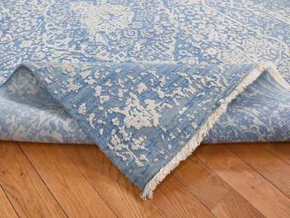 Blue 5'1" x 7'0" Transitional Hand knotted Wool/Silk Rug - Sku: O080958