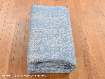 Blue 5'1" x 7'0" Transitional Hand knotted Wool/Silk Rug - Sku: O080958