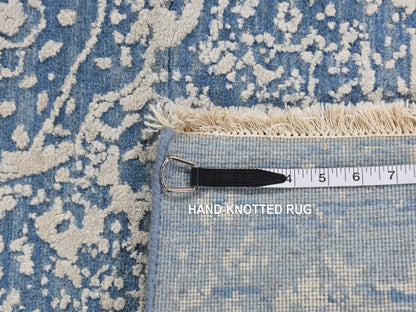 Blue 5'1" x 7'0" Transitional Hand knotted Wool/Silk Rug - Sku: O080958