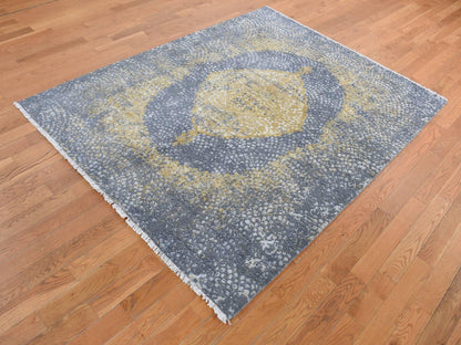 Grey 5'2" x 7'0" Transitional Hand knotted Wool/Silk Rug - Sku: O080962