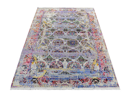 Modern / Contemporary hand-knotted wool/silk rug in Gray, 6' x 9'1" — SKU O080965