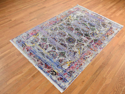 Modern / Contemporary hand-knotted wool/silk rug in Gray, 6' x 9'1" — SKU O080965 (view 2)