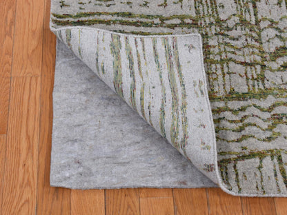 Grey 6'0" x 8'9" Modern / Contemporary Handloom Wool/Silk Rug - Sku: O080968
