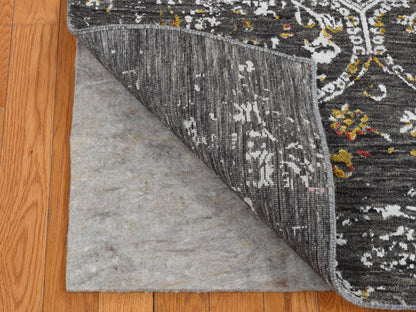 Black 6'1" x 9'2" Transitional Hand knotted Wool/Silk Rug - Sku: O080969