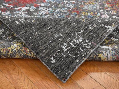 Black 6'1" x 9'2" Transitional Hand knotted Wool/Silk Rug - Sku: O080969