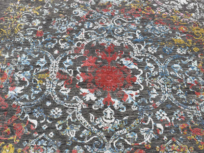 Black 6'1" x 9'2" Transitional Hand knotted Wool/Silk Rug - Sku: O080969