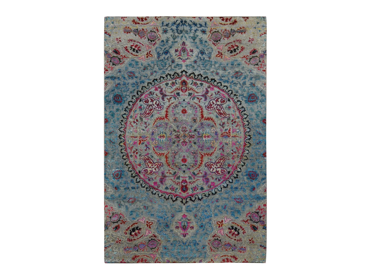 Maharaja hand-knotted wool/sari silk rug in Brown, 6' x 9' — SKU O080972