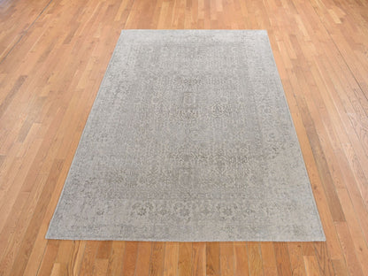 Grey 5'9" x 9'0" Modern / Contemporary Handloom Wool/Silk Rug - Sku: O080977
