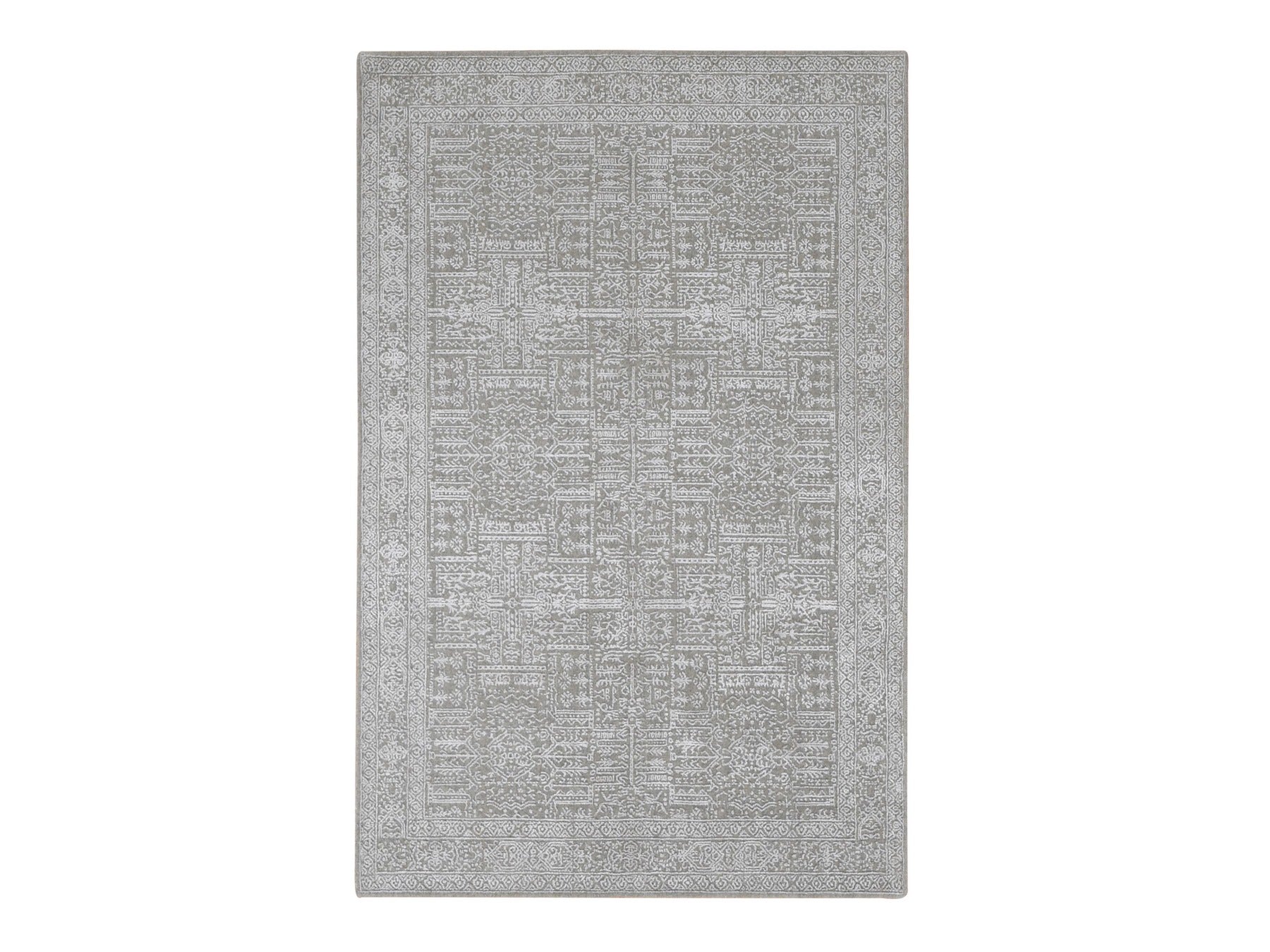 Modern / Contemporary hand-knotted wool/silk rug in Gray, 5'9" x 9' — SKU O080978