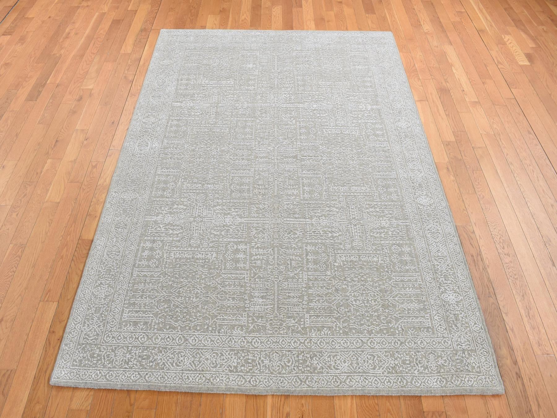 Modern / Contemporary hand-knotted wool/silk rug in Gray, 5'9" x 9' — SKU O080978 (view 2)