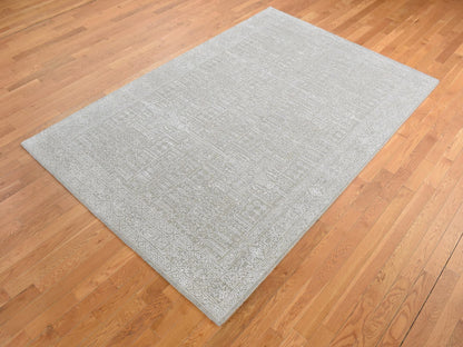 Grey 5'9" x 9'0" Modern / Contemporary Handloom Wool/Silk Rug - Sku: O080978